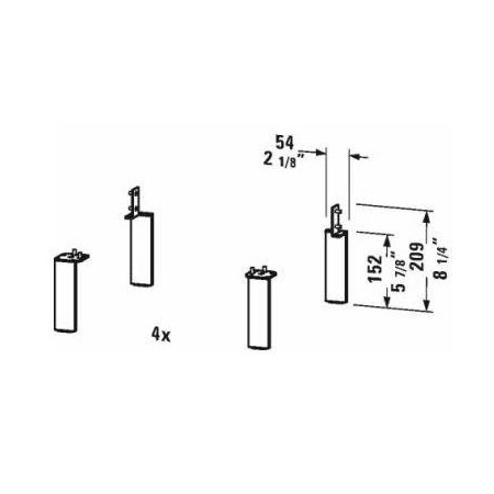 Duravit Plinth Leg 4 Pieces, Aluminum Matt 5 1/8"X2 3/4"X2 1/2" UV999200000